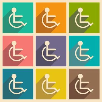Flat with shadow icon and mobile applacation wheelchair Stock Illustration