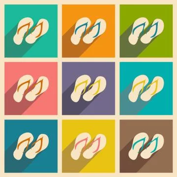 Flat with shadow icon and mobile applacation flip flops Stock Illustration