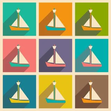 Flat with shadow icon and mobile applacation yacht Stock Illustration
