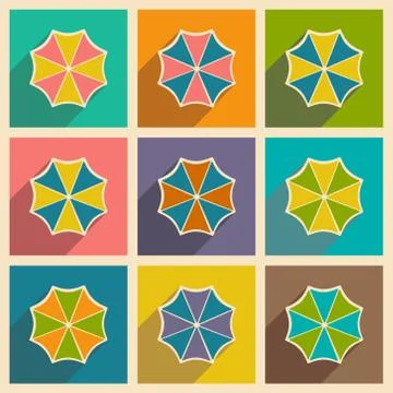 Flat with shadow icon and mobile applacation umbrella Stock Illustration