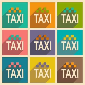 Flat with shadow icon and mobile applacation taxi Stock Illustration