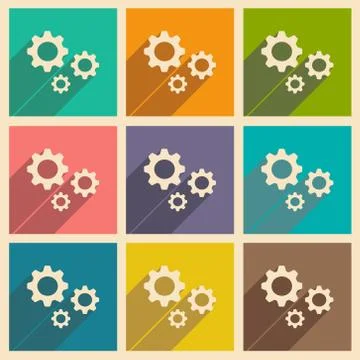 Flat with shadow icon and mobile applacation gears Stock Illustration