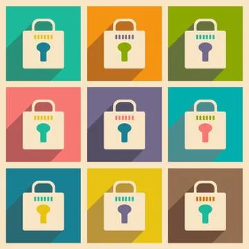 Flat with shadow icon and mobile applacation locking Stock Illustration