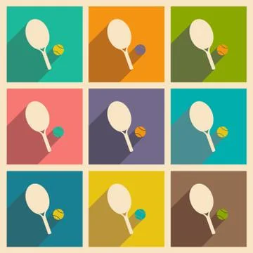Flat with shadow icon and mobile applacation tennis Stock Illustration