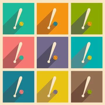 Flat with shadow icon and mobile applacation baseball Stock Illustration