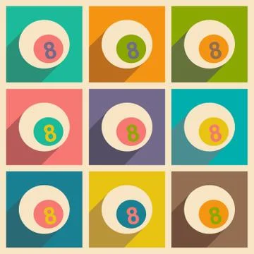 Flat with shadow icon and mobile applacation billiard balls Stock Illustration