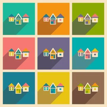 Flat with shadow icon and mobile applacation houses Stock Illustration