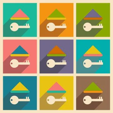Flat with shadow icon and mobile applacation key roof Stock Illustration