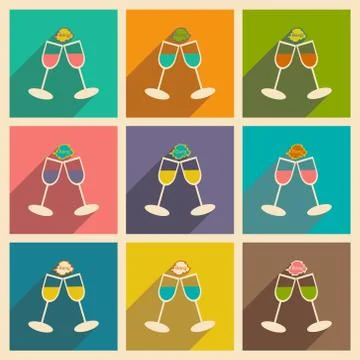 Flat with shadow icon and mobile applacation wedding wineglass Stock Illustration