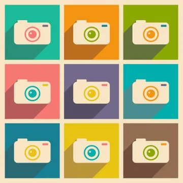 Flat with shadow icon and mobile applacation camera Stock Illustration