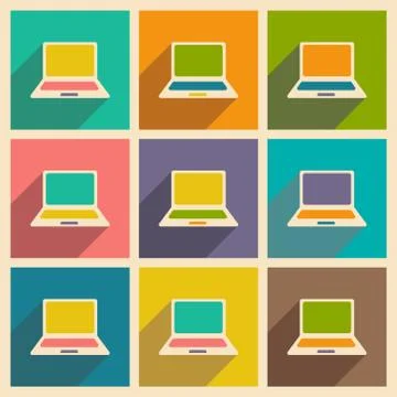 Flat with shadow icon and mobile applacation laptop Stock Illustration
