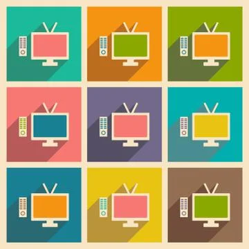 Flat with shadow icon and mobile applacation tv Stock Illustration