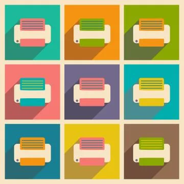 Flat with shadow icon and mobile applacation printer Stock Illustration