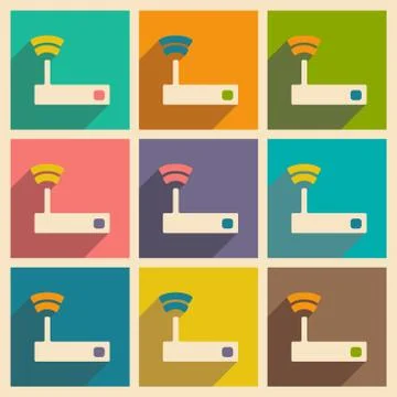 Flat with shadow icon and mobile applacation wifi router Stock Illustration