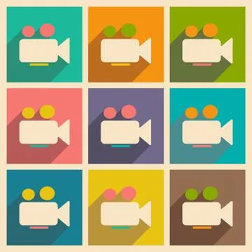 Flat with shadow icon and mobile applacation video camera Stock Illustration