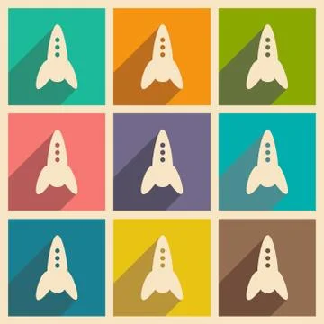 Flat with shadow icon and mobile applacation rocket Stock Illustration