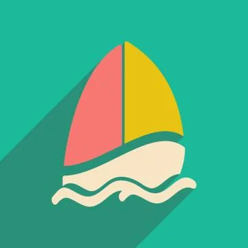 Flat with shadow icon and mobile applacation sailing boat Stock Illustration