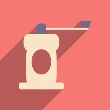 Flat with shadow icon and mobile application coffee mill Stock Illustration