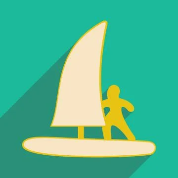 Flat with shadow icon and mobile applacation windsurfing Stock Illustration