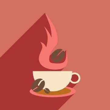 Flat with shadow icon and mobile application coffee aroma Stock Illustration