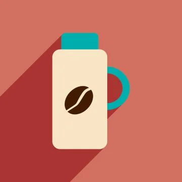 Flat with shadow icon and mobile application thermos Stock Illustration
