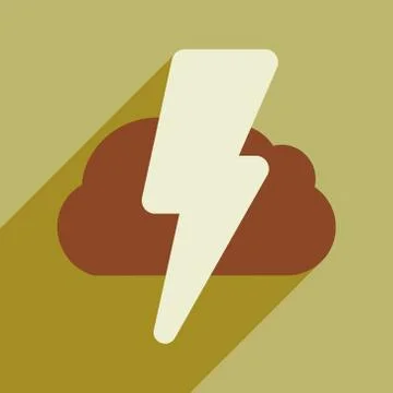 Flat with shadow icon and mobile application lightning cloud Stock Illustration