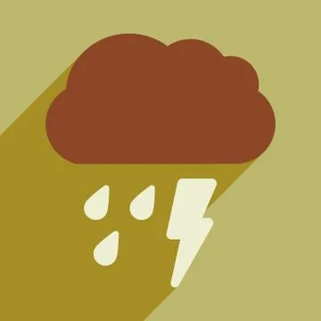 Flat with shadow icon and mobile application rain cloud lightning Stock Illustration