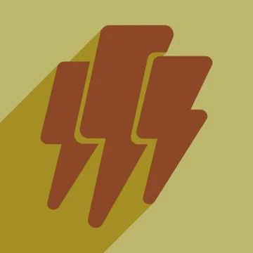 Flat with shadow icon and mobile application thunder Lightning Stock Illustration