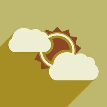 Flat with shadow icon and mobile application sun clouds Illustrazione stock