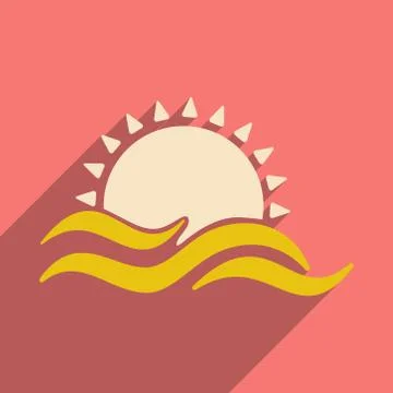 Flat with shadow icon and mobile application sunset Stock Illustration