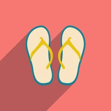 Flat with shadow icon and mobile application beach slippers Stock Illustration