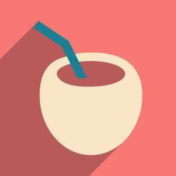 Flat with shadow icon and mobile application coconut cocktail Stock Illustration