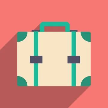 Flat with shadow icon and mobile application suitcase Stock Illustration