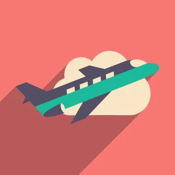Flat with shadow icon and mobile application plane Stock Illustration