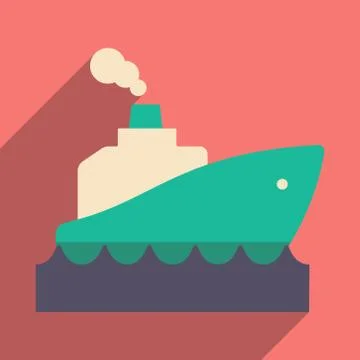 Flat with shadow icon and mobile application boat Stock Illustration
