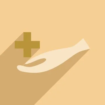 Flat with shadow icon and mobile application helping hand Stock Illustration