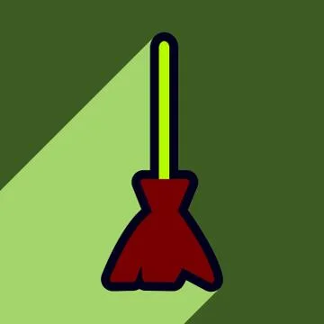 Flat with shadow Icon broom bright background Stock Illustration