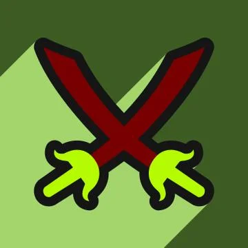 Flat with shadow Icon crossed swords on a colored background Stock Illustration