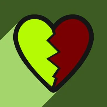 Flat with shadow Icon Heart broken pieces on colored background Stock Illustration