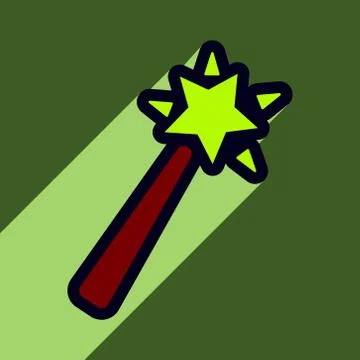 Flat with shadow Icon magic wand on a colored background Stock Illustration