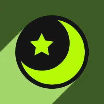 Flat with shadow Icon moon and star on colored background Stock Illustration