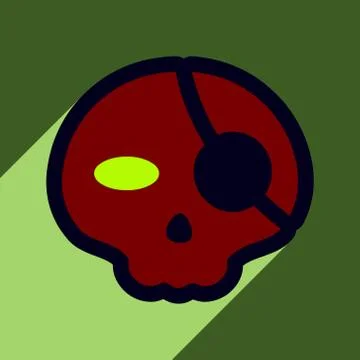 Flat with shadow Icon Pirate skull on a colored background Stock Illustration