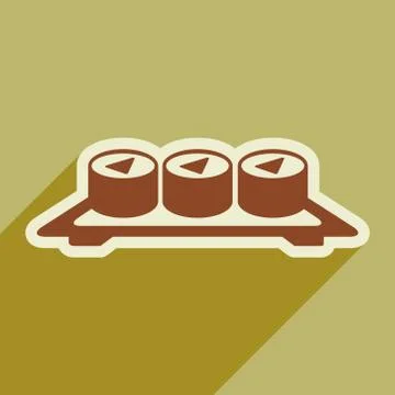 Flat with shadow icon sushi rolls on plate stylish background Stock Illustration