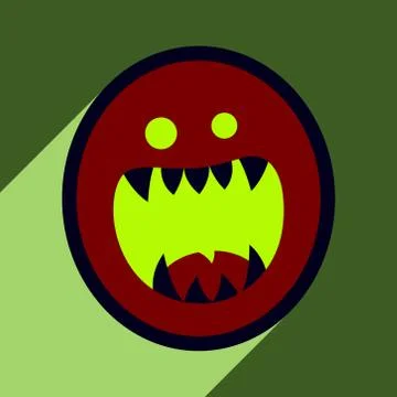 Flat with shadow Icon toothy monster bright background Stock Illustration