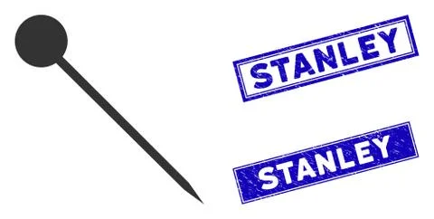 Flat Sharp Pin Icon and Scratched Rectangle Stanley Stamp Seals Stock Illustration
