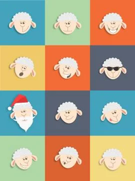 Flat sheep icons set Stock Illustration