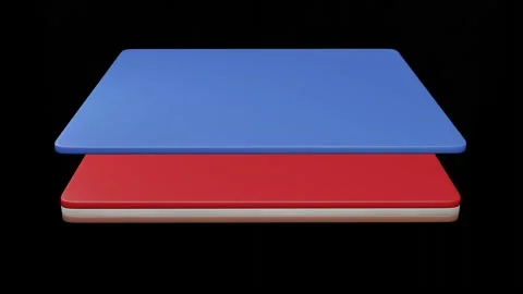 Flat sheets of colored materials stacked together. 3d animation render Stock Footage 205104747