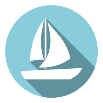 Flat Ship Silhouette with Long Shadow in a circle Stock Illustration