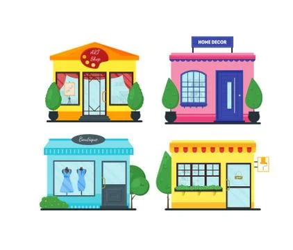 Flat shop building set Stock Illustration