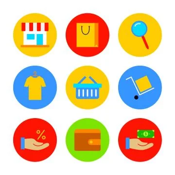 Flat Shop Icon Set Stock Illustration